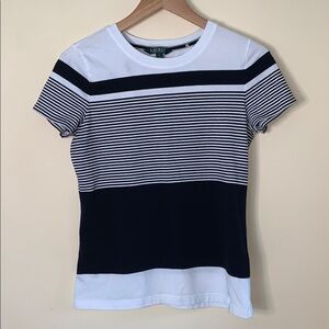 Lauren Ralph Lauren M Black and White Fitted Short Sleeve Tee